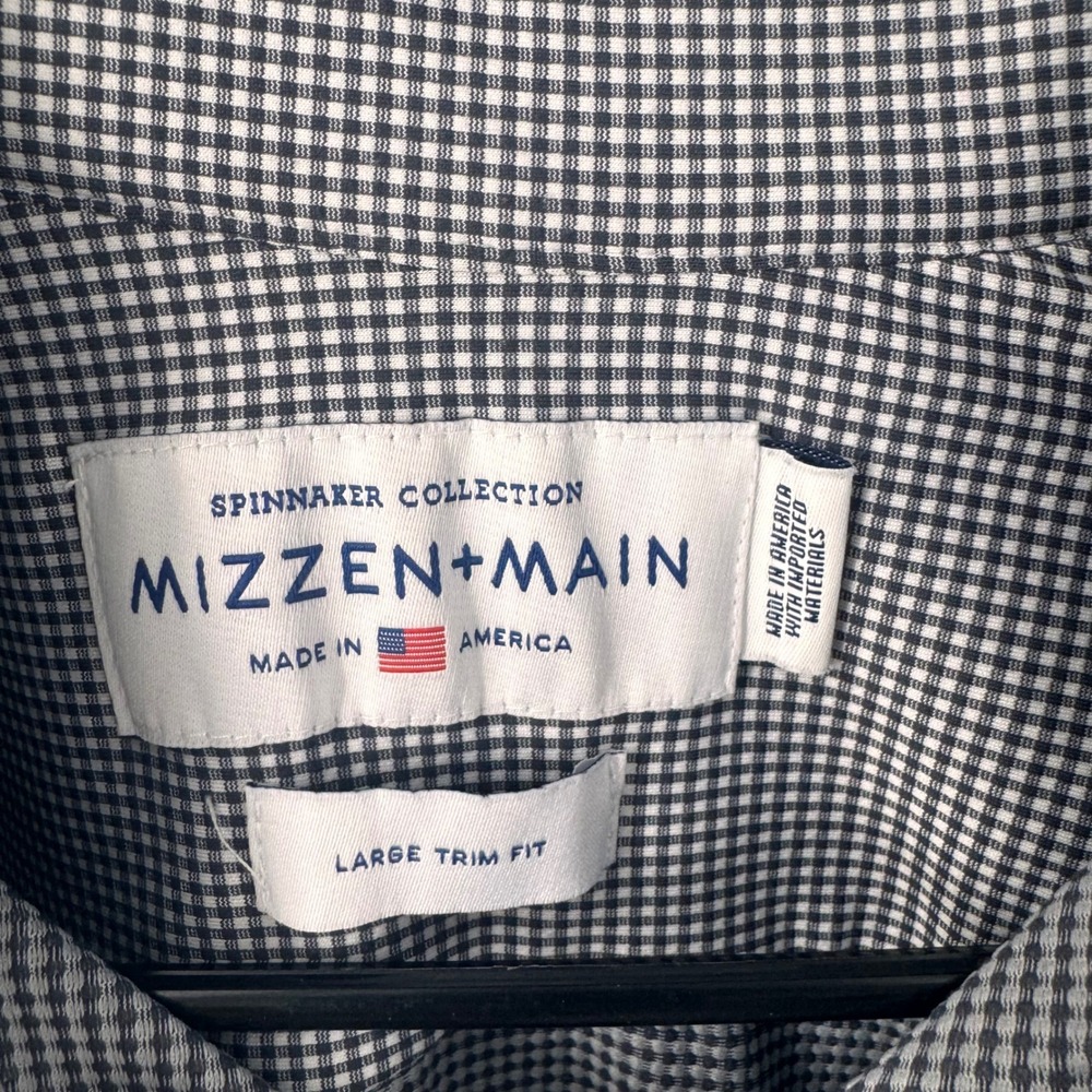 Mizzen+Main Spinnaker Navy White Gingham Trim Fit Performance Shirt Mens Large - Picture 6 of 12